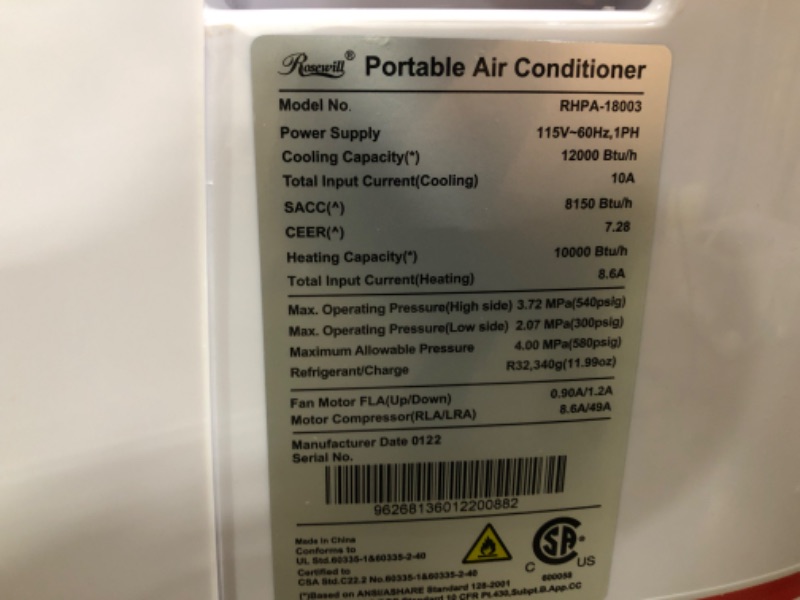 Photo 7 of RHPA-18003 Portable Air Conditioner with Dehumidifier & Heater
