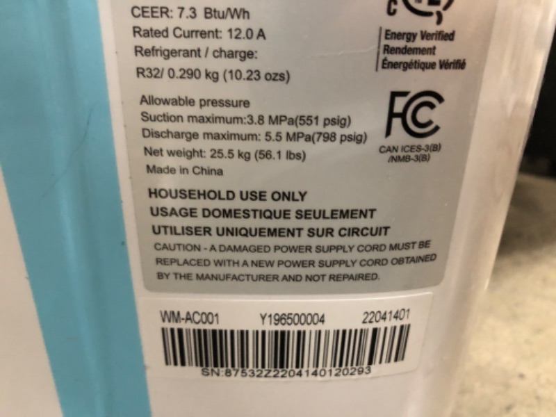 Photo 6 of Portable Air Conditioner - Wamife 8150 BTU (DOE) | 12000 BTU (ASHRAE) Portable AC Unit, Voice Control with Alexa&Google Home, 4 IN 1 Cool/Heat/Dry/Sleep Modes, Floor Air Conditioner for 400 Sq.Ft.
