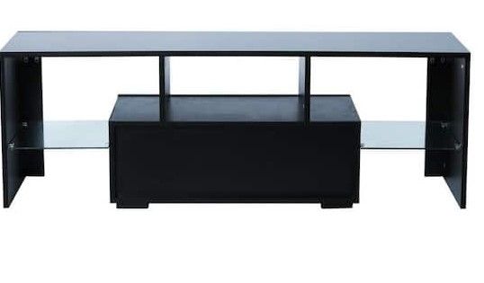 Photo 1 of 51 in. Black Modern TV Stand with LED Lights and 2-Storage Drawers Fits TV's up to 55 in
