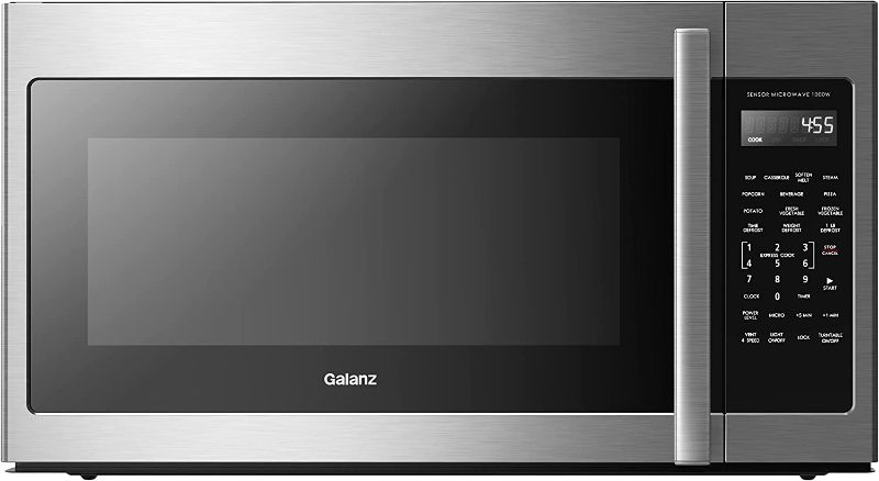 Photo 1 of Galanz GLOMJB19S2SWZ-10 Over The Range Microwave, Sensor Cook, True Steam Kit, White LED Display, 1000W/120Volts, Stainless Steel, 1.9 Cu Ft
