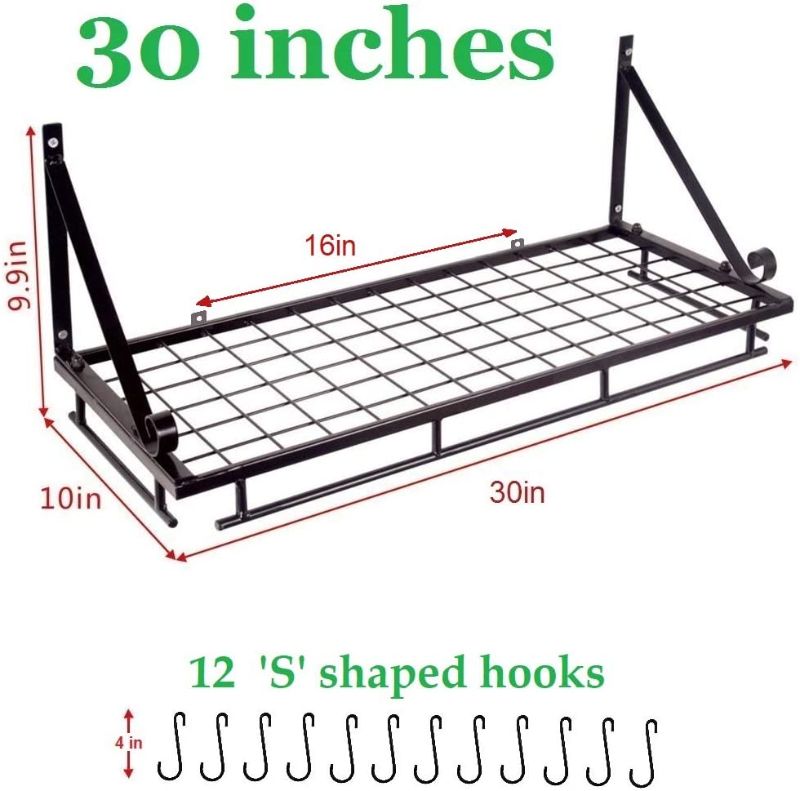 Photo 1 of 30" Wall mounted pots and pans rack. Pot holders wall shelves with 12 hooks. Kitchen shelves wall mounted with wall hooks. Kitchen storage pot holder pot rack. Pot pan organizer. Pot Pan rack.
