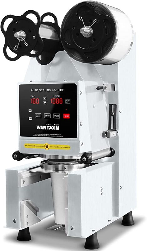 Photo 1 of WantJoin Cup Sealing Machine Full Automatic Cup Sealer Machine 90/95mm Electric Cup Sealing Machine Digital Control LCD Panel Cup Sealer for Bubble Milk Tea Coffee (White-3)
