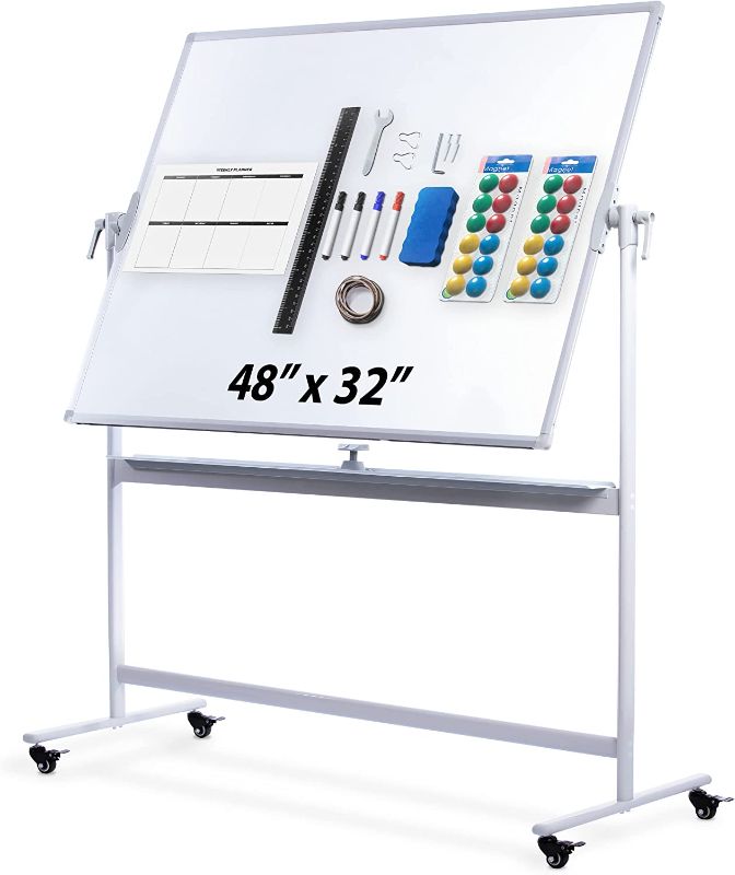 Photo 1 of Creative Space White Board Dry Erase 48”x32” Magnetic Whiteboard with Stand Easel-Style Giant Rolling Board on Wheels for Homeschool Large Double Side Portable Teacher Supplies
