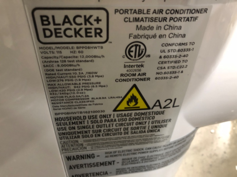 Photo 5 of ***PARTS ONLY*** BLACK+DECKER 12,000 BTU Portable Air Conditioner with Heat and Remote Control, White
