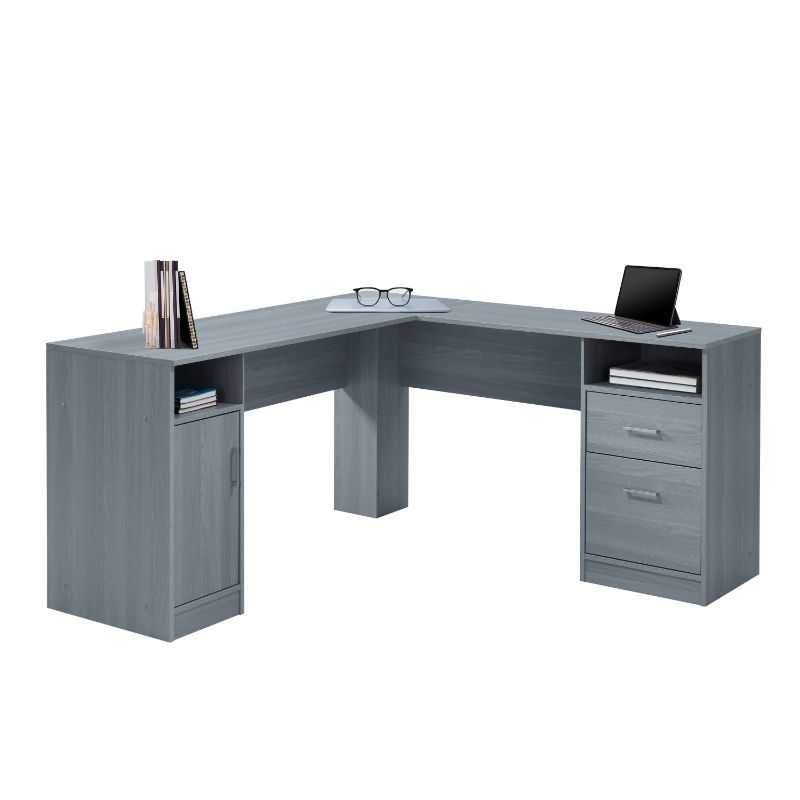 Photo 1 of INCOMPLETE-BOX 2/2-Techni Mobili 60 MDF L-Shaped Desk, Gray (RTA-8412L-GRY), Grey | Quill
