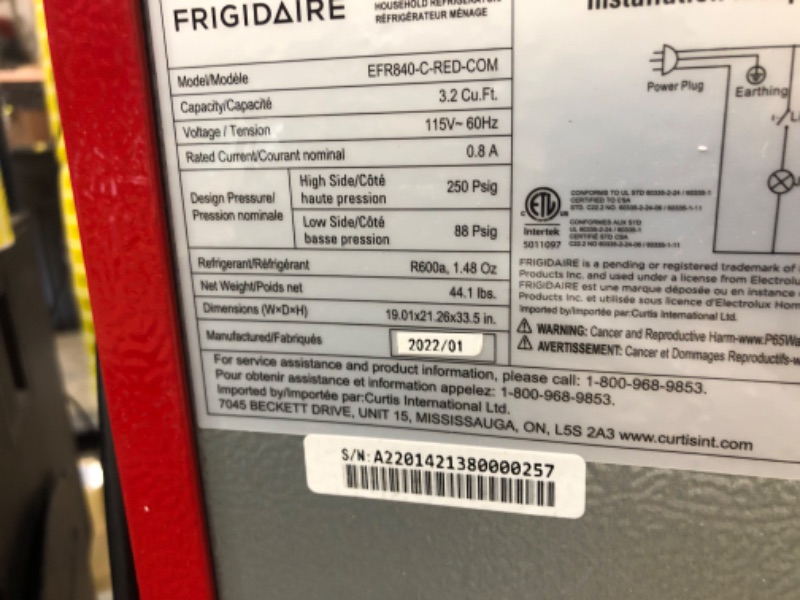 Photo 5 of Frigidaire EFR840-RED 3.2 Cu Ft Red 2 Door Retro Bar Fridge with Side Bottle Opener
