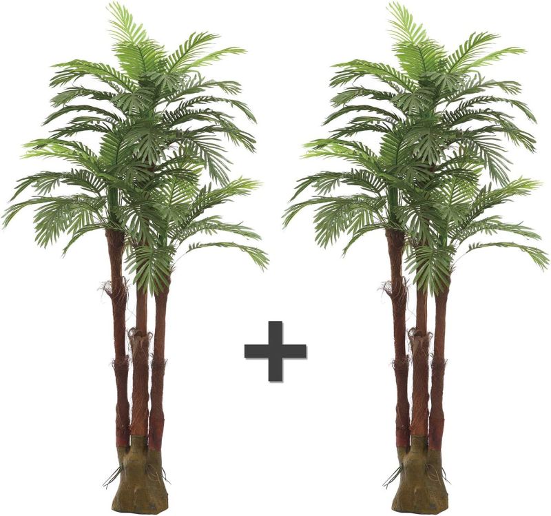 Photo 1 of AMERIQUE Pair Gorgeous 6 Feet Triple Tropical Palm Artificial Plant Tree with Standable Trunk, Real Touch Technology, with UV Protection, Green, 2
