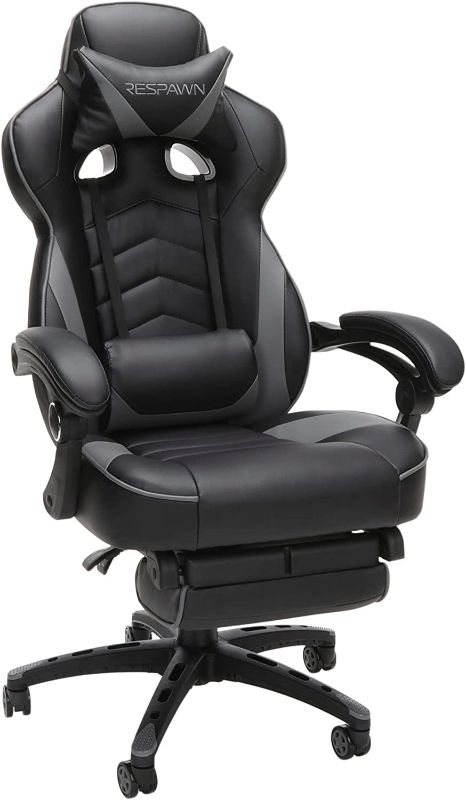 Photo 1 of RESPAWN 110 Ergonomic Gaming Chair with Footrest Recliner - Racing Style High Back PC Computer Desk Office Chair - 360 Swivel, Adjustable Lumbar Support, Headrest Pillow, Padded Armrests - 2019 Grey
