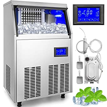 Photo 1 of **Parts Only** Non Functional**VEVOR 110V Commercial Ice Maker 110 LBS in 24 Hrs with Water Drain Pump 33LBS Storage Stainless Steel Commercial Ice Machine 4x9 Ice Tray LCD Control Auto Clean for Bar Home Supermarkets
