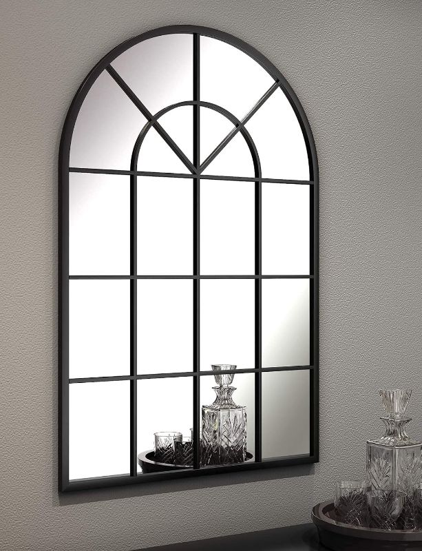 Photo 1 of *INCOMPLETE NO MIRROR* SIERSOE Black Arched Window Wall Mirrors - Large Metal Frame 32X46 in Double Modern Vanity Bedroom Decorative Mirror Farmhouse Rustic Vintage Entryway Wall Mirror
