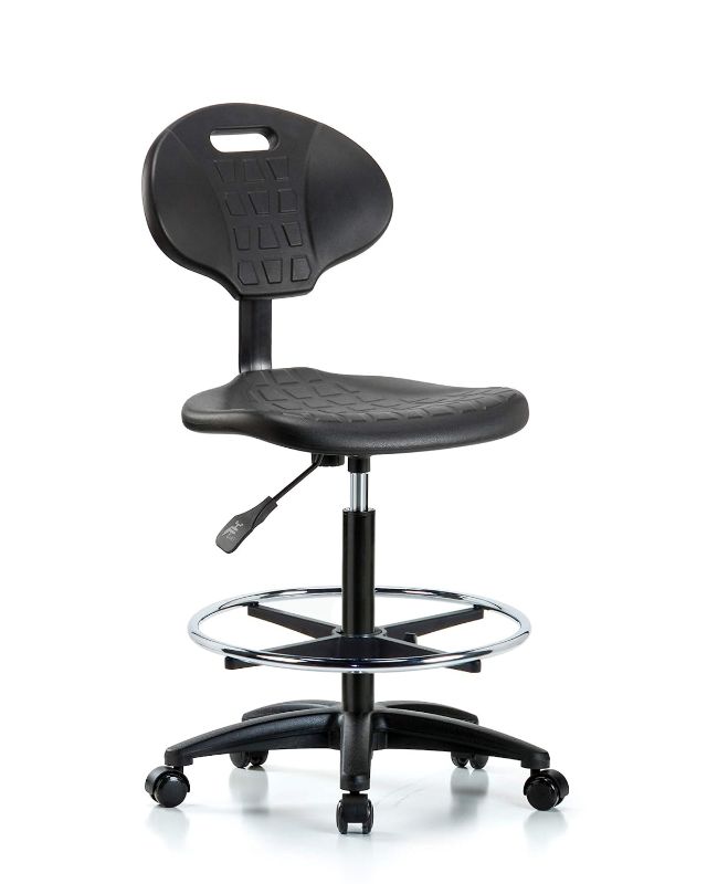 Photo 1 of *INCOMPLETE* LabTech Seating LT43883 Tulip High Bench Chair, Polyurethane, Nylon Base - Chrome Foot Ring, Casters
