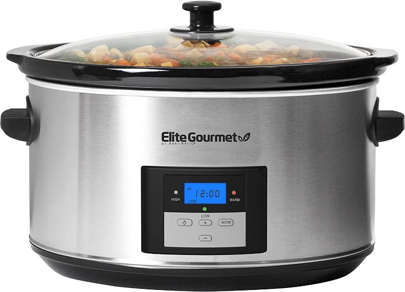 Photo 1 of Elite Gourmet MST-900D Digital Programmable Slow Cooker, Oval Adjustable Temp, Entrees, Sauces, Stews & Dips, Dishwasher Safe Glass Lid & Crock (8.5 Quart, Stainless Steel)
