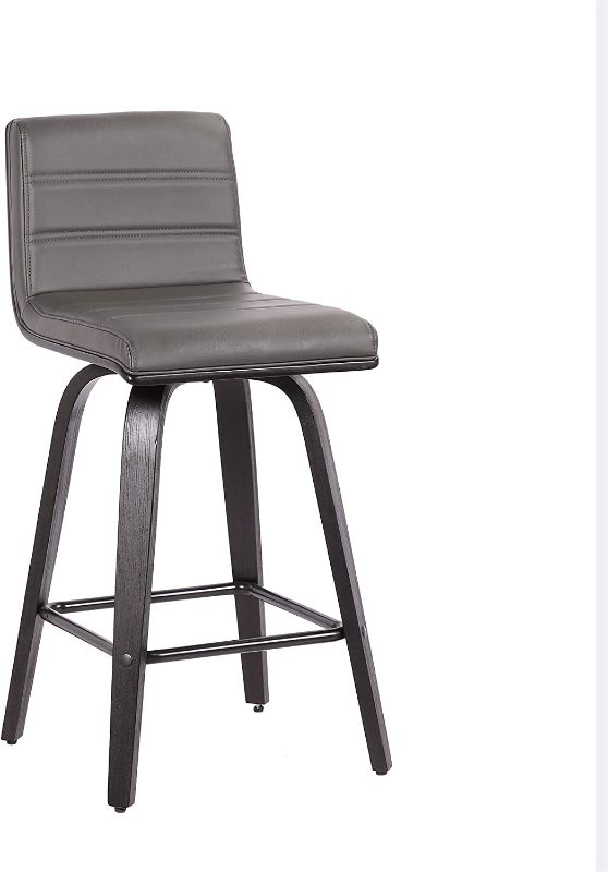 Photo 1 of Armen Living Vienna Counter Height Barstool Brushed Wood Finish Faux Leather Kitchen and Dining, 26" Grey/Black, More color/size option
