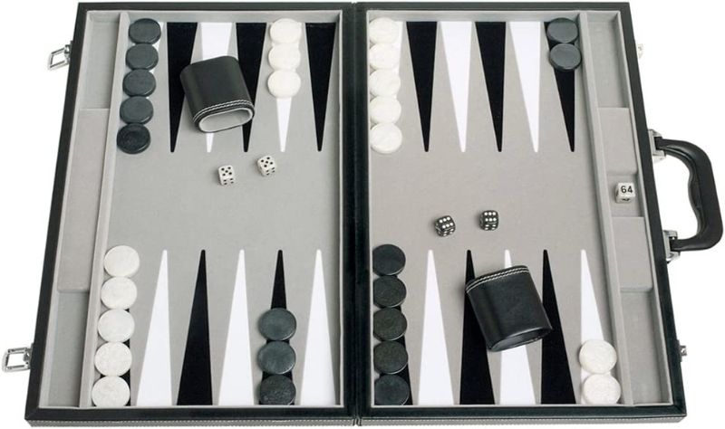 Photo 1 of 18" Leatherette Backgammon Set - Velvet Playing Field, Classic Black Board
