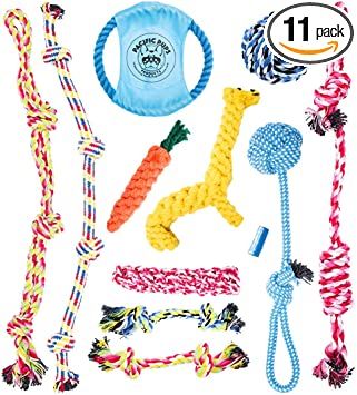 Photo 1 of Pacific Pups Products - Dog Rope Toys for Aggressive CHEWERS - Set of 11 Heavy Duty Dental Dog Chew Toys, Cotton Puppy Teething Chew Tug Toy - Bonus Giraffe Rope Toy - Benefits NONPROFIT Dog Rescue
