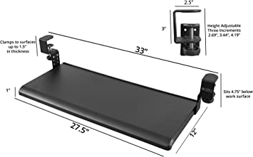 Photo 1 of Stand Up Desk Store Large Clamp-On Retractable Adjustable Height Under Desk Keyboard Tray | for Desks Up to 1.5" (Large, 33" Wide)
