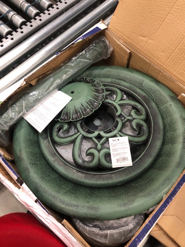 Photo 1 of Alpine Corporation 35" Tall Outdoor 3-Tiered Pedestal Water Fountain and Birdbath, Green
