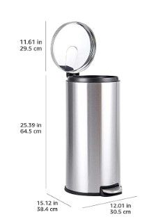 Photo 1 of Amazon Basics 30 Liter / 7.9 Gallon Round Soft-Close Trash Can with Foot Pedal - Stainless Steel
