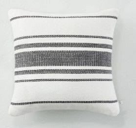 Photo 1 of 18" X 18" Variegated Stripe Indoor/Outdoor Square Throw Pillow /Cream - Hearth & Hand™ with Magnolia
