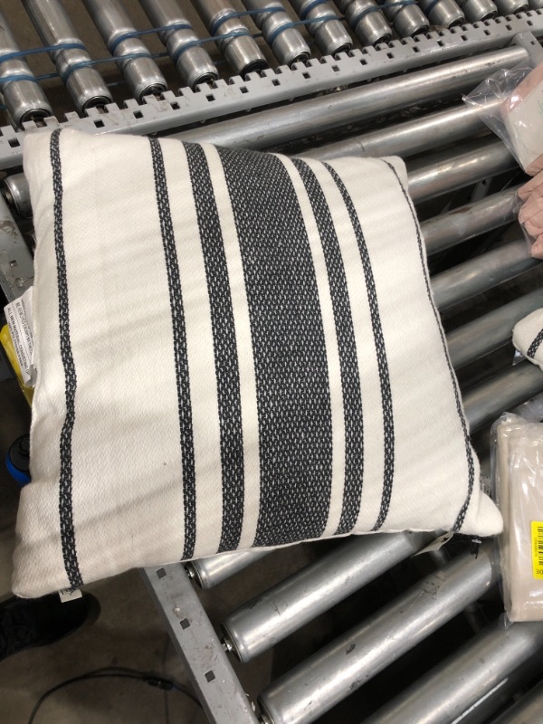 Photo 2 of 18" X 18" Variegated Stripe Indoor/Outdoor Square Throw Pillow /Cream - Hearth & Hand™ with Magnolia
