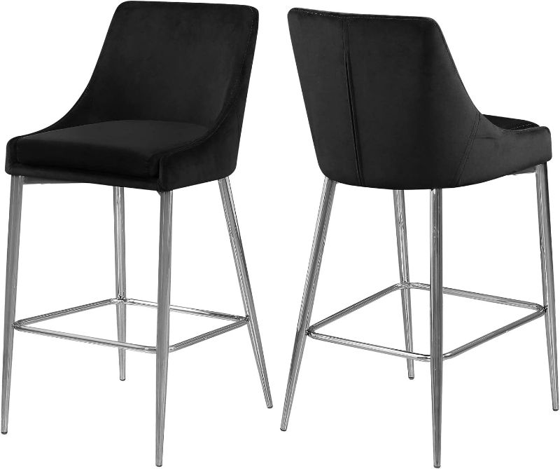 Photo 1 of  Meridian Furniture Karina Collection Modern | Contemporary Velvet Upholstered Counter Stool with Polished Chrome Metal Legs and Foot Rest, Set of 2, Black
