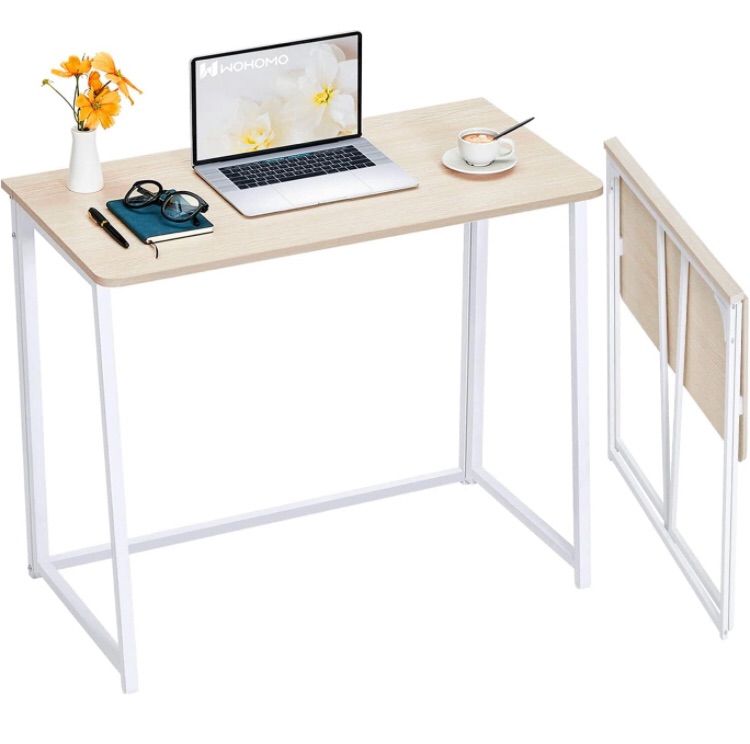 Photo 1 of WOHOMO Folding Desk, Small Foldable Desk 31.5" for Small Spaces, Space Saving Computer Table Writing Workstation for Home Office, Easy Assembly, Oak