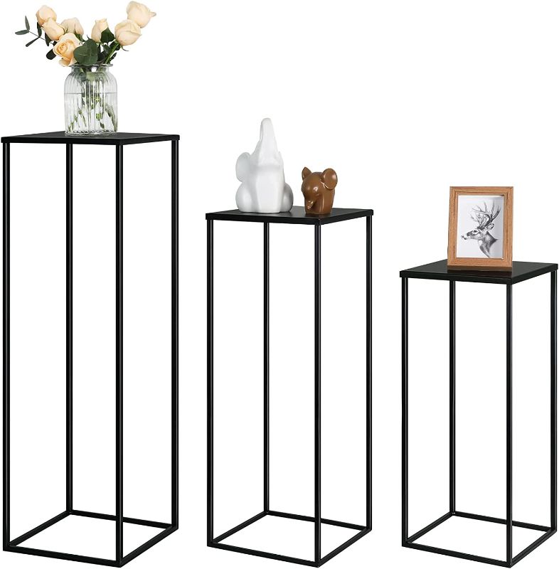 Photo 1 of Airogym Tall Pedestal Metal Plant Stands, Set of 3 Black Display Rack Nesting End Table Flower Pot Holder Stand Indoor Outdoor, Versatile High Column Rack for Party Balcony Home Living Room Decor
