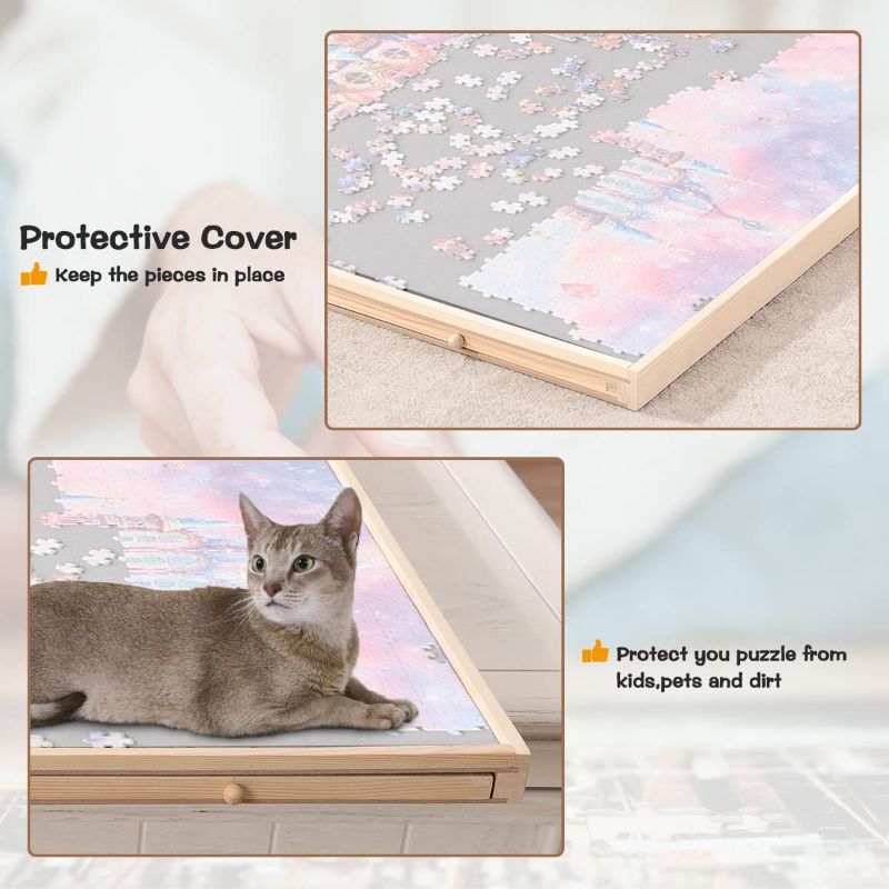 Photo 1 of 1500 Piece Jigsaw Puzzle Board, 34" x 26", Puzzle Board with Soft Felt Work Surface, Wooden Puzzle Table with 4 Storage and Sorting Drawers, 1 Protective Cover, 10 Glue Sheets and 4 Hangers, Storage Tray puzzle
