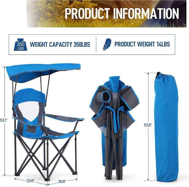 Photo 1 of ALPHA CAMP Camp Chair with Shade Canopy Folding Camping Chair with Cup Holder and Carry Bag for Outdoor Camping Hiking Beach, Heavy Duty 300 LBS
