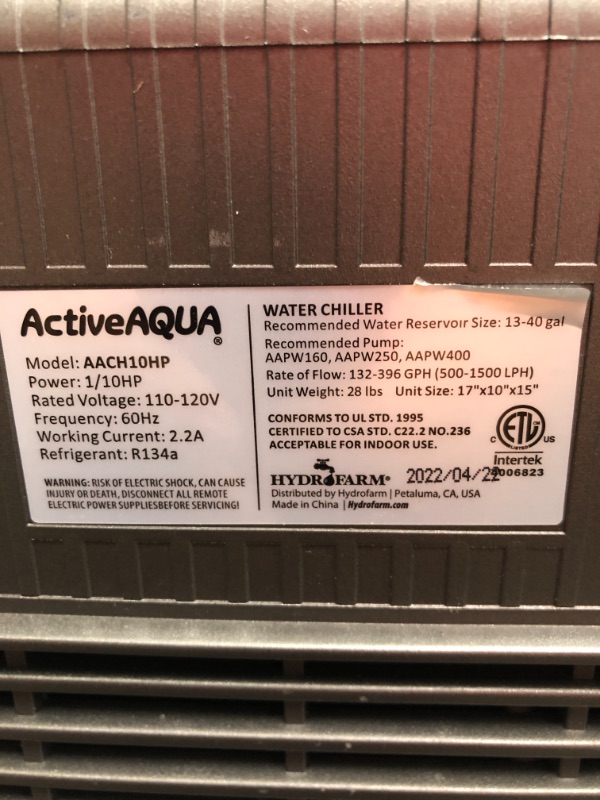 Photo 5 of Active Aqua - Chiller with Power Boost, 1/10 HP AACH10HP