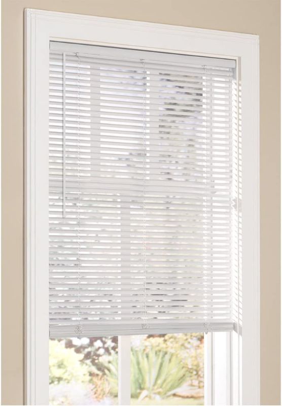 Photo 1 of  Vinyl Mini Blinds 1 Inch Cordless Room Darkening in White - 21" W x 36" H 