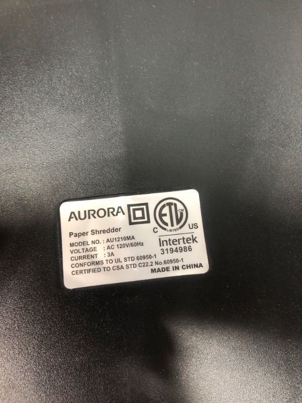 Photo 1 of Aurora Professional Grade High Security 12-Sheet Micro-Cut Paper/Shredder AU1210MA