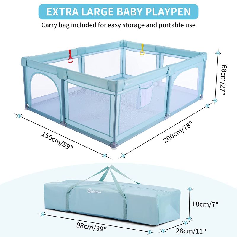 Photo 2 of Baby Playpen, Sailnovo Playpens for Babies, 78x59 Inches Extra Large Playyard for Toddler, Reliable Kids Activity Center, Sturdy Safety Fence with Anti-Slip Sucker and Super Soft Breathable Mesh
