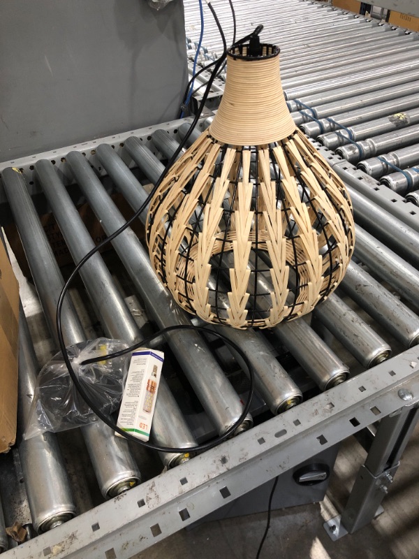 Photo 1 of 14 in Rattan Pendant Light Fixture Natural Bamboo Lampshade Chandelier Wicker Ceiling Light Handmade Weave Basket Hanging Light Nature Color, 2700K LED Bulb Included

