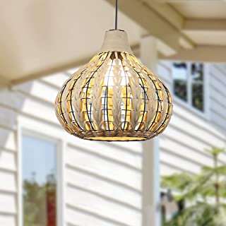 Photo 1 of 14 in Rattan Pendant Light Fixture Natural Bamboo Lampshade Chandelier Wicker Ceiling Light Handmade Weave Basket Hanging Light Nature Color, 2700K LED Bulb Included
