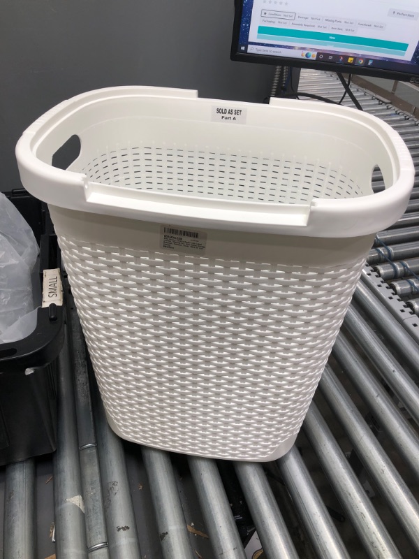 Photo 1 of 50-Liter White Plastic Laundry Basket with Cutout Handles