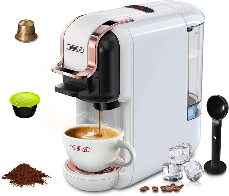 Photo 1 of HiBREW 3-in-1 Espresso Machine for Pods, 19 Bar Pod Coffee Maker, Nes* Original/Ground Coffee/DG* Capsules Compatible, Cold/Hot Mode, 20 oz Removable Reservoir, for 8 oz Espresso Cup
