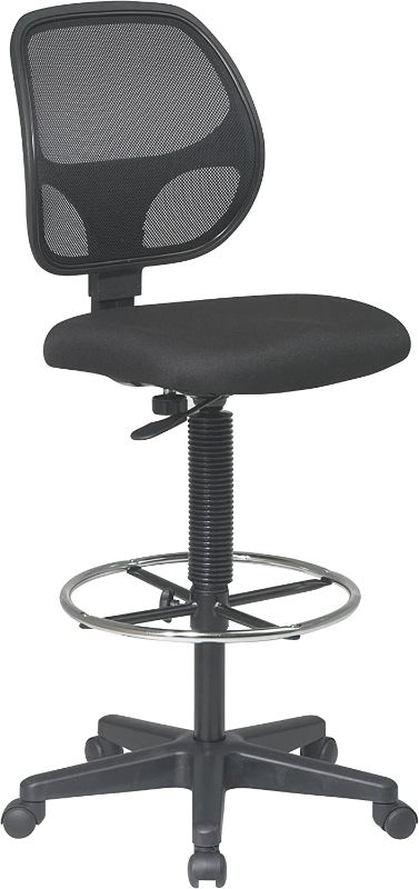 Photo 1 of Office Star Deluxe Mesh Back Drafting Chair with 18.5" Diameter Adjustable Footring, Black Fabric Seat
