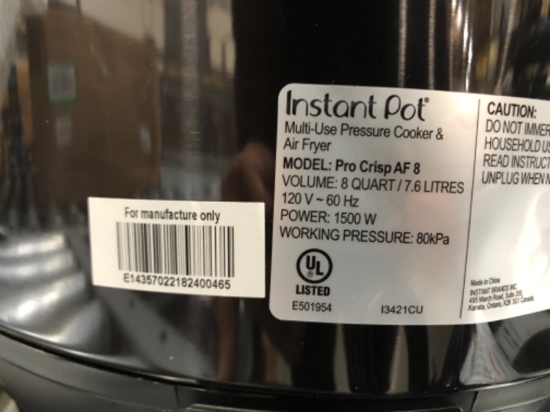 Photo 4 of Instant Pot Pro Crisp 11-in-1 Air Fryer and Electric Pressure Cooker