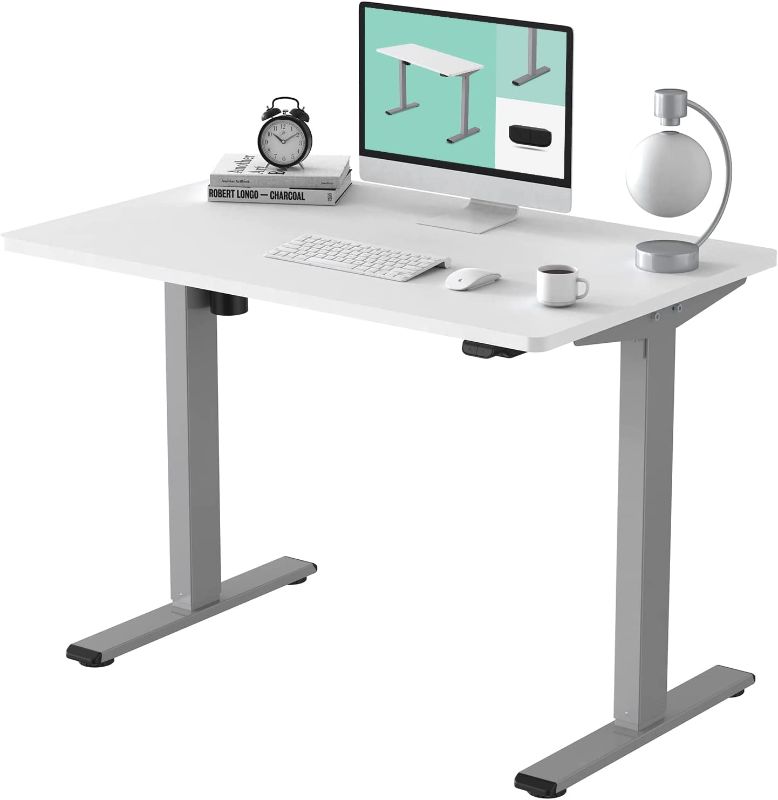 Photo 1 of ***PARTS ONLY***   Electric Standing Desk 48 x 30 Inches Adjustable Desks for Home Office Stand Up Desk Whole-Piece Desktop Height Adjustable Sit Stand Desk (Silver Frame + 48 in White Top)