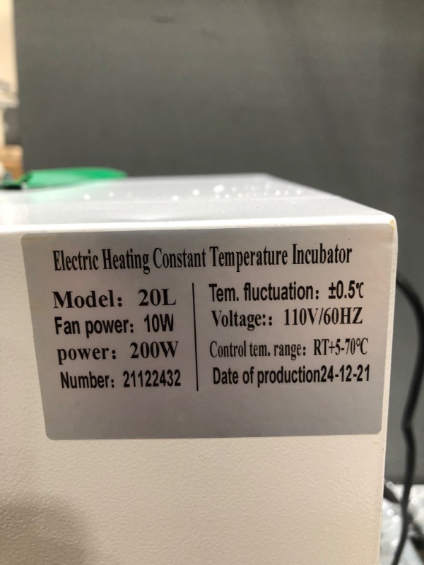Photo 7 of VEVOR Lab Incubator 20L Bacteria Incubator RT-65? Scientific Digital Incubator PID Temperature Control Microbiological Laboratory Incubator for Bacterial Culture Seed Germination Medical Science (TESTED AND FUNCTIONS. SIGNS OF USE).