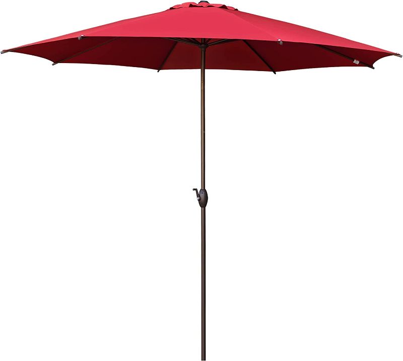 Photo 1 of  11ft Patio Umbrella Outdoor Umbrella Patio Market Table Umbrella with Push Button Tilt and Crank for Garden, Lawn, Deck, Backyard & Pool, Red