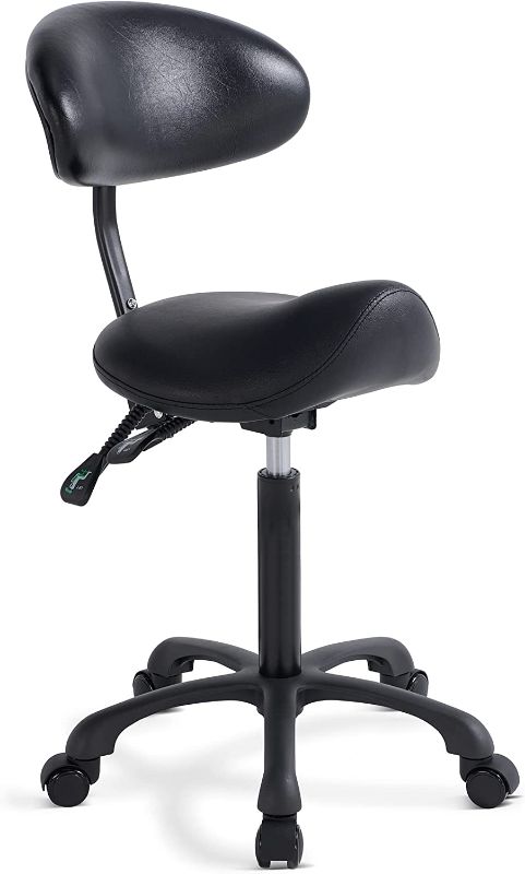 Photo 1 of Saddle Stool Chair with Backrest Ergonomic Rolling Swivel Hydraulic for Salon,Home,Office,Spa,Massage,Dentist,Clinic
