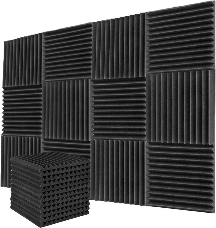 Photo 1 of 1" x 12" x 12" BLACK Acoustic Wedge Studio Foam Sound Absorption Wall Panels (BLACK)