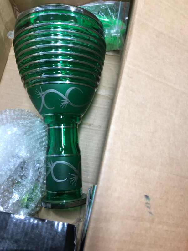 Photo 5 of 2-Hose Hookah 34" Tall New York Edition Design Two Tone Glass Vase Complete Set Shisha w/ Box ( (Green)
