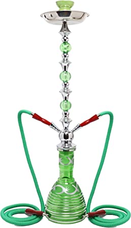 Photo 1 of 2-Hose Hookah 34" Tall New York Edition Design Two Tone Glass Vase Complete Set Shisha w/ Box ( (Green)
