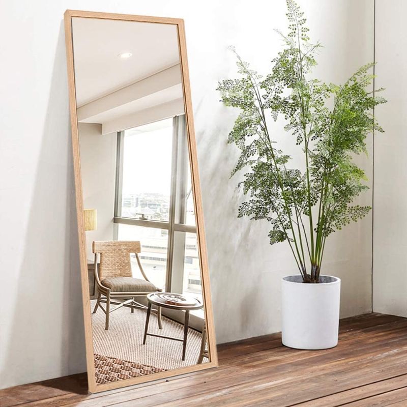 Photo 1 of 15.74" W x 59" H Full Length Mirror Wood Frame Large Standing Dressing Mirror Hanging Leaning Against Wall Mounted Mirror with Stand for Bedroom Locker Room Living Room, (Wood Color 40CM*150CM)