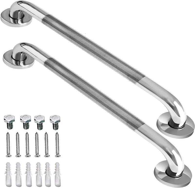 Photo 1 of 2 Pack 24 Inch Anti Slip Shower Grab Bar Handles, ZUEXT Chrome Stainless Steel Knurled Bathroom Balance Bar, Safety Hand Rail Support,Handicap Elderly Injury Senior Assist Bath Handle£¨1.25" Diameter)
