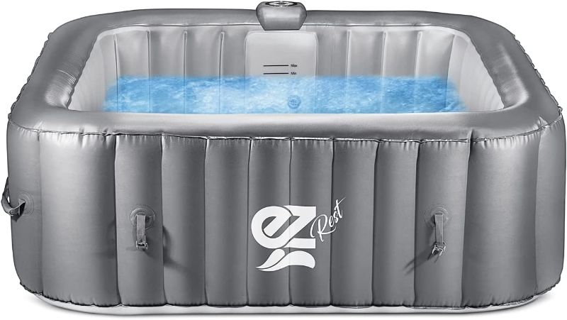 Photo 1 of ***PARTS ONLY*** SereneLife Outdoor Portable Hot Tub - 73'' x 73'' x 25'' 6-Person Square Inflatable Heated Pool Spa with 130 Bubble Jets, Filter Pump, Cover, LED Lights, and Remote Control