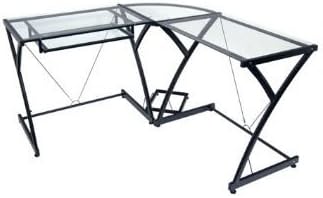 Photo 1 of Walker Edison Ellis Contemporary Glass Top L Shaped Corner Computer Desk, 51 Inch, Black